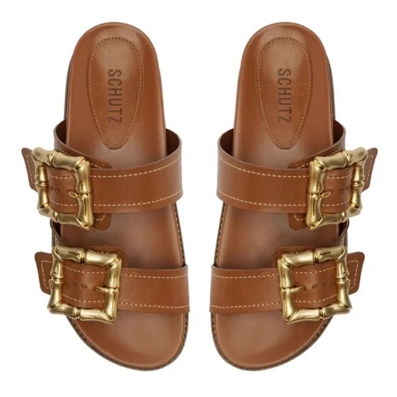 Schutz Enola Sporty Leather Sandals new wood size 9B - Picture 2 of 13